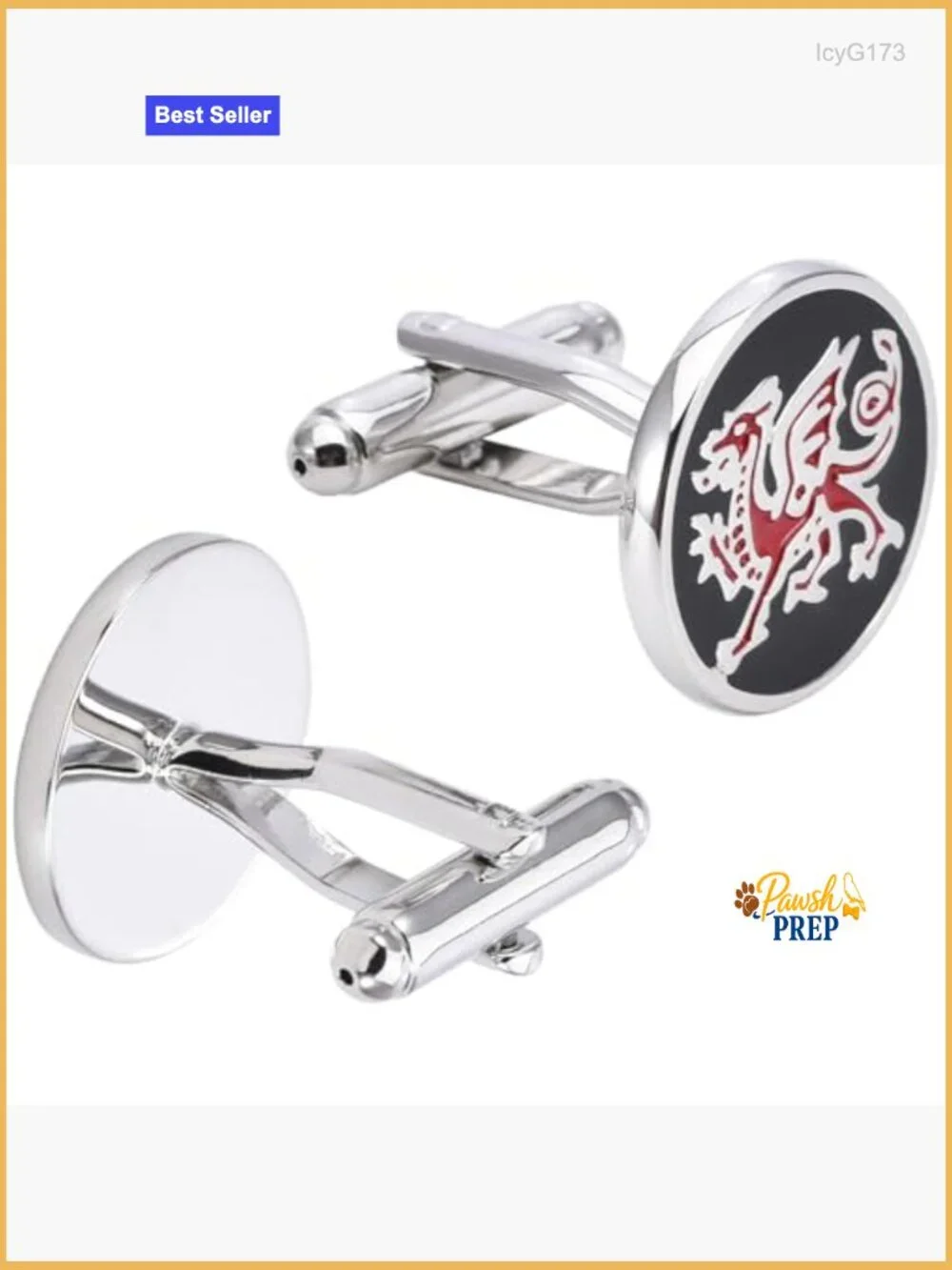 Round Cufflinks with Red Dragon Pattern in Presentation Case